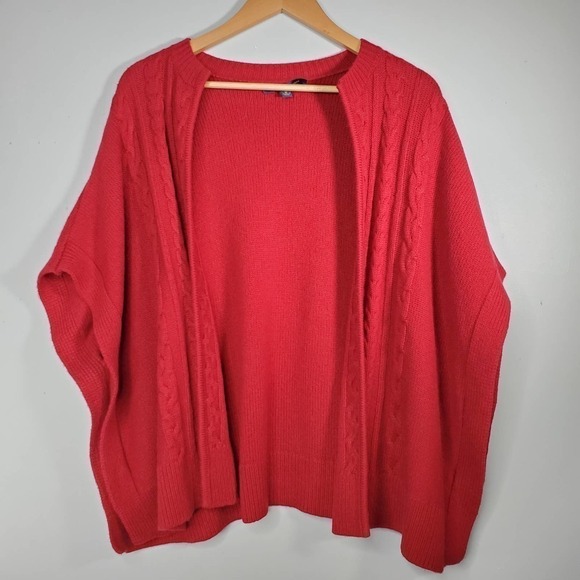 Brooks Brothers Cable Knit Open Front Poncho Cardigan Red One Size - Picture 8 of 8